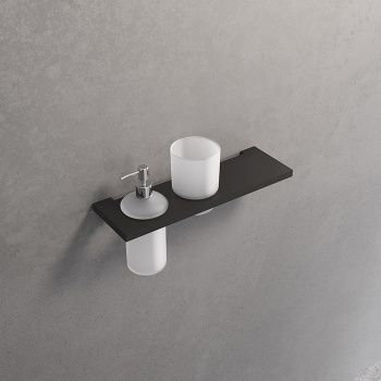 Полка Novellini Frame 300х97, с стаканом и дозатором для жидкого мыла, черный матовый R90AKFMPB30-H