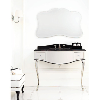 Консоль Devon&Devon Audrey 111х57,5хh89,5/99,5 мрамор NERO MARQUINHA c 3отв, корпус, белый с кантом черн, ножки св.золото без раков. SWINDON DEAUDRNMAOT/PWcprDB/LS-SWINDON/3F