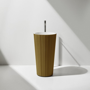 Раковина Antonio Lupi Plisse 47х85, без отв., слив в пол, с сифоном, донным клапаном и шлангом, Flumood, внешний Bronze powder, внутри белый А0002451754