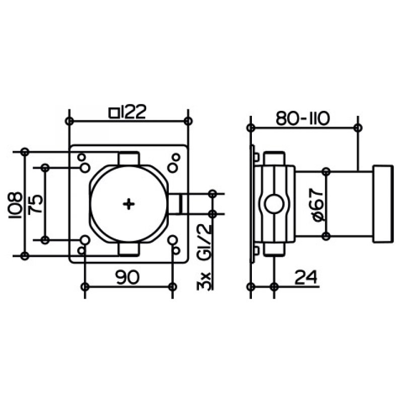Встраиваемая часть Keuco Ixmo 59548000170 для переключателя на 3 потребителя и выводом для шланга DN