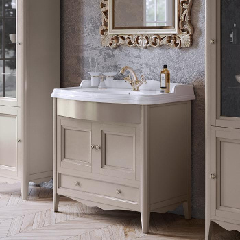 Тумба с раковиной Tw Veronica Simas AR864bix1 90x56, с 1отв., 2 распашные дверки+1 выдв.ящик, доводч. Blum, ручки Riflesso бронза, tortora VER3090-T+AR864bi*1 комплект