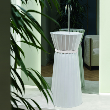 Раковина напольная Oasis Plisse 440х950 мм, без отверстий для смесителя, без перелива, в комплекте с донным клапаном, белый (упаковка-3-х короб) 0PI440CEBI