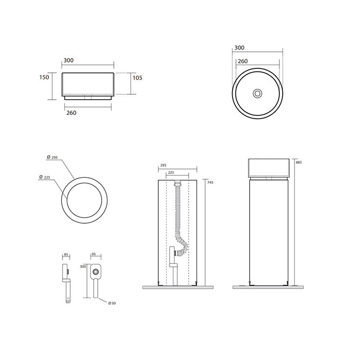 Пьедестал для раковины Kerasan Oke 5540,слив в пол с креплением WB5N, белый матовый 557230