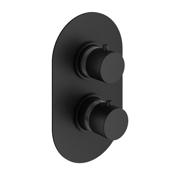 Смеситель термостат встраиваемый для душа Plumberia Selection Ixo 2 выход в к-те со встраив.частью, накл. овальная из нерж.стали, черный матовый, XOT5040NO