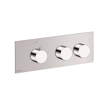 Внешняя часть горизонтальная термостатического смесителя Carimali Iltondo на 2 потребителя. Квадратная пластина и круглые ручки, хром 21029EST/O-CR