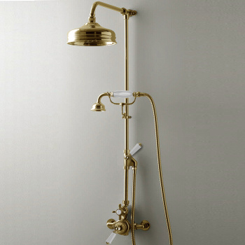 Ручной душ с переключателем и держателем Devon&Devon для термостата MARM74 и душа на стойке MARK3182 с ручкой белой светлое золото MARK618