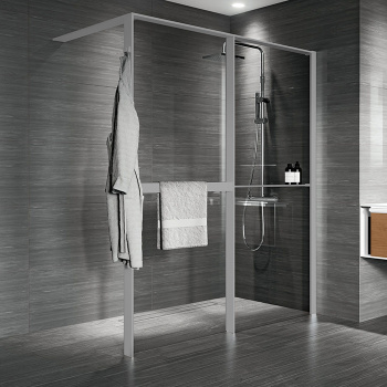 Душевое ограждение Novellini Kuadra Hwz2 1740-1770х2000, с свободным входом, правое, с полотенцедержателем и полкой, стекло прозрачн, проф Silver, KUADHWZPSO180D-1B