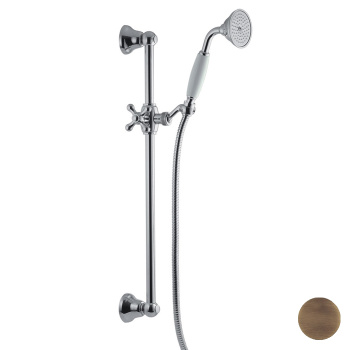 Душевая штанга с ручным душем с белой керамической ручкой и металлическим шлангом Fima Carlo Frattini Wellness 1500, бронза F2044/3BR