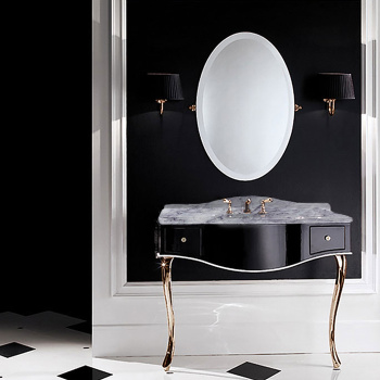 Консоль Devon&Devon Audrey 111х57,5хh89,5/99,5 мрамор BIANCO CARRARA c 1отв, корпус, черн.с кантом белым, ножки св.золото без раков SWINDON DEAUDRCAROT/DBcprPW/LS-SWINDON/1F