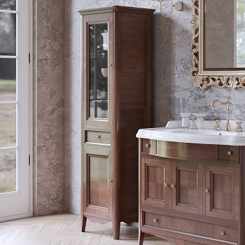 Пенал Tw Veronica 50.2/45x40/37.4xh172, 1выдв.ящик, 2 распашные дверки, доводчики Blum, петли слева-SX,, noce, ручки riflesso бронза VER3050S-N