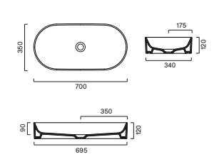 Раковина 70×35 h12 Catalano Zero накладная Cemento satinato 0122700023