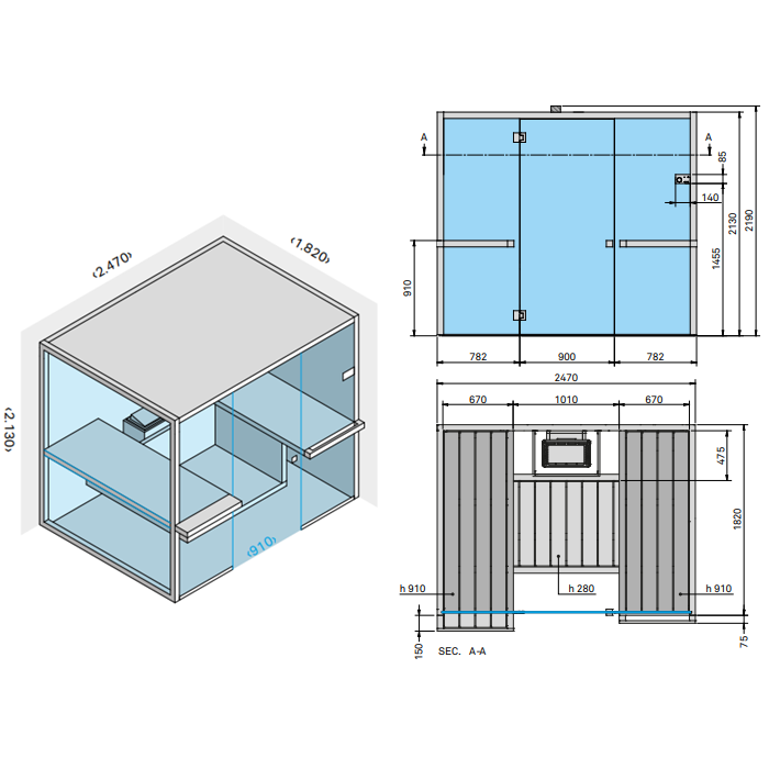 Био-Сауна Effegibi Air 105 Corner 247x182xh213, SX, отделка осина натуральная, BI 91 10 0002