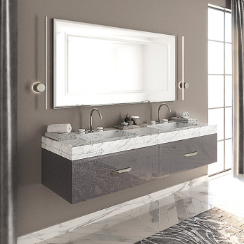 Тумба под раковину Vitage Milldue Edition Hilton 900х549х317, 1 ящик, фурнитура polished steel, отделка стекло twill smoke, 93,, 5802.93