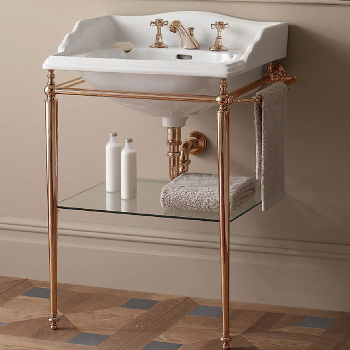 Консоль Devon&Devon Tiffany 71х49хh80,8 напольная с полотенцедержателем и стеклянной полкой без раковины CAMBRIDGE золото светлое DETIFFANY