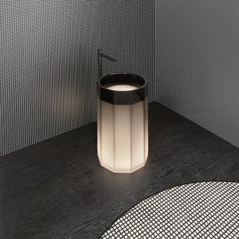 Раковина напольная Antonio Lupi Vitreo 50х85, с подсветкой LED, слив в пол, Cristalmood, пьедестал матовый, Fume А0002468301