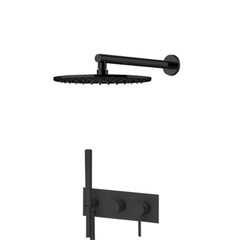 Комплект для душа со встроенным смесителем с ручной лейкой и верхним душем Gattoni Circle Two 250, nero opaco 9170/PDNO