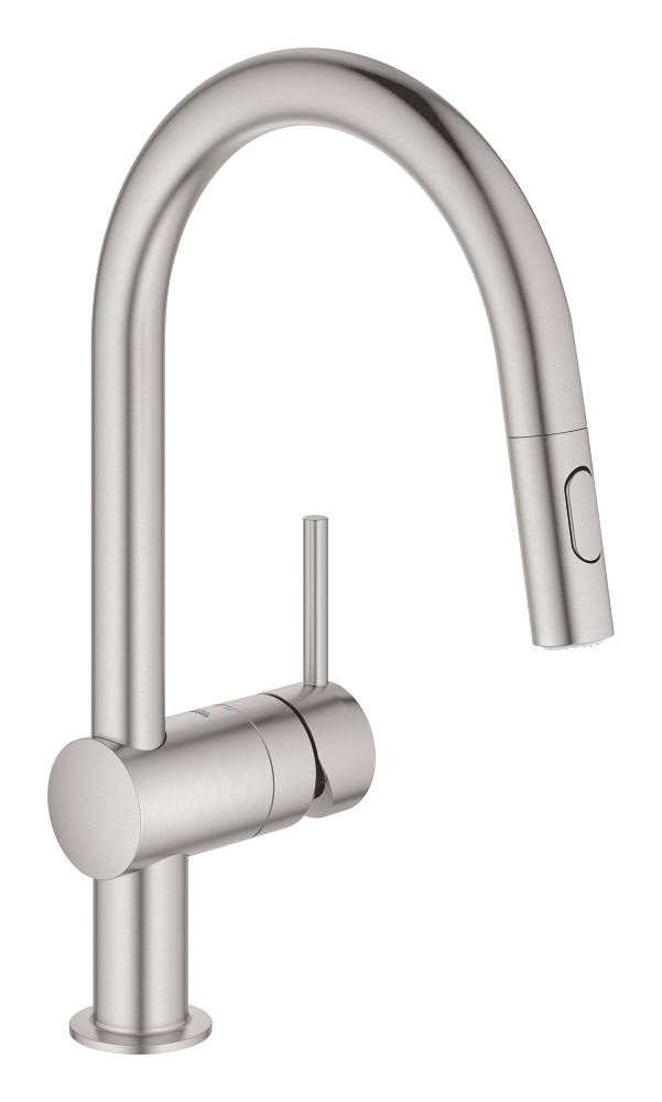 Смеситель для кухонной мойки GROHE Vento с выдвижной C-образной лейкой Dual, суперсталь 30438DC0