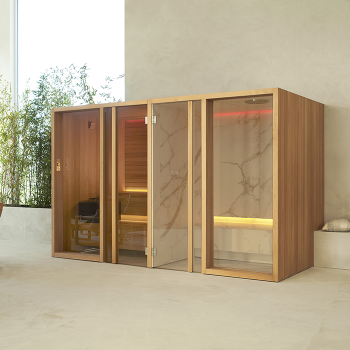 Сауна хаммам Effegibi Yoku Spa Shelf 444x170h217, пристенная, сауна чёрный орех/calacatta gold extra YO 70 31 0004