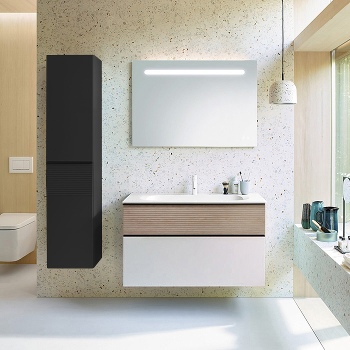 Burgbad Fiumo Комплект подвесной мебели 102х49х61см, с раковиной на 1 отв., ручки черные матовые, цвет: Eiche Dekor Cashmere / белый матовый SFXN102F3956FOT45G0200C0001*1