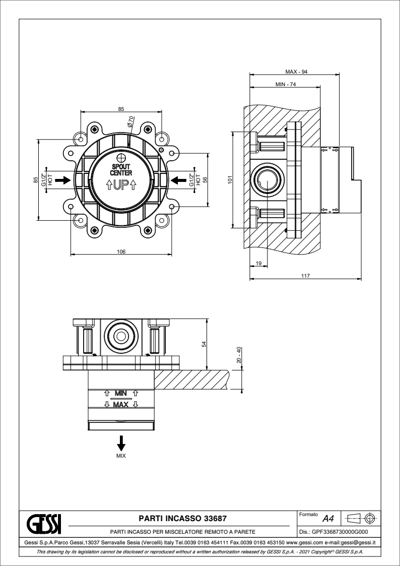 Скрытая часть смесителя Gessi Goccia 33687.031 Chrome
