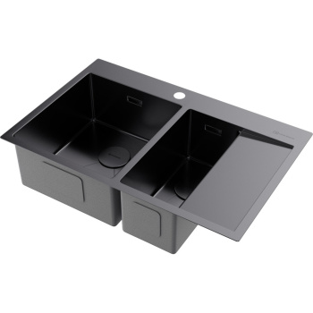 Мойка кухонная Omoikiri Akisame 78-2-GM-L вороненая сталь 4973101