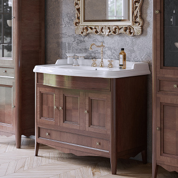 Тумба с раковиной Tw Veronica Simas AR874bix1 105x56, с 1отв., 3 расп. дв. и 1ящик, доводч. Blum, ручки Riflesso бронза, noce VER4105-N+AR874bi*1 комплект