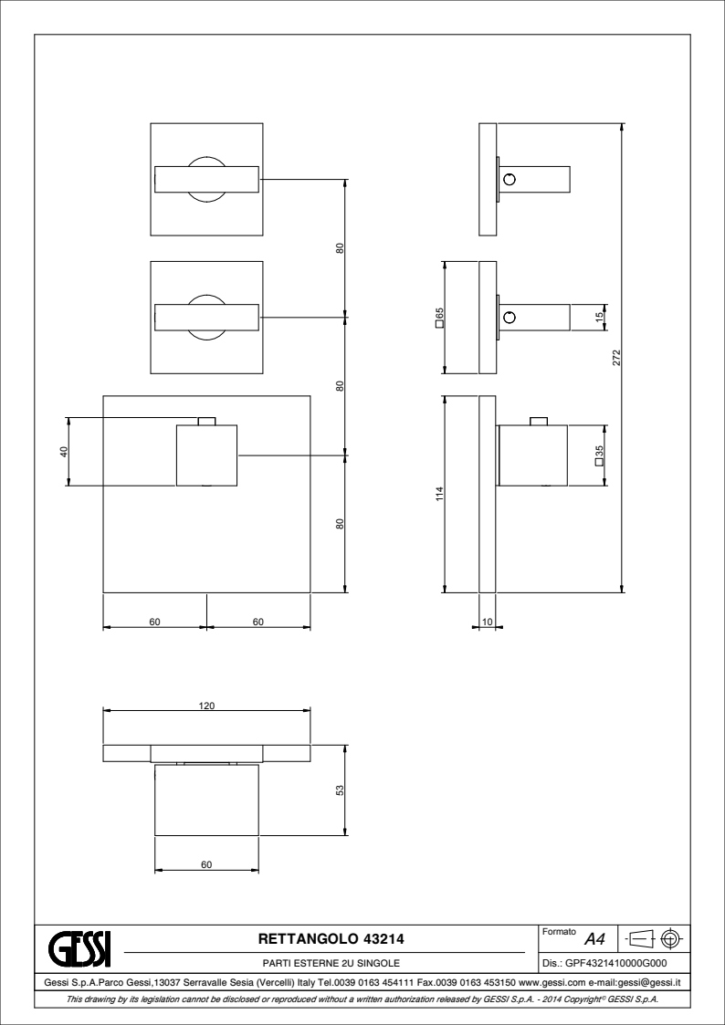 Скрытая часть смесителя Gessi Rettangolo 43214.031 Chrome