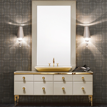 Раковина Vitage Milldue Edition Majestic NIZZA88 накладная 88х48хh12см без перелива c 3отв. керамика, белый/золото 9847.ORO.3 (С МЕБЕЛЬЮ)