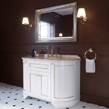 Тумба с раковиной Tw York Simas S53 bi, 129x58xh86, 4 расп. дв., доводч. Blum, ручки бронза, bianco, декор поталь oro antico YOR4130-BO+S53 bi комплект