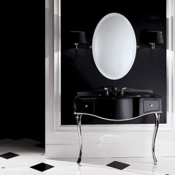 Консоль Devon&Devon Audrey 111х57,5хh89,5/99,5 мрамор NERO MARQUINHA c 3отв, корпус, черн.с кантом белым, ножки, хром без раковины SWINGDON DEAUDRNMACR/DBcprPW/LS-SWINDON/3F