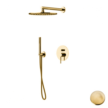 Комплект для душа со встроенным смесителем с Gbox с ручной лейкой и верхним душем Gattoni Circle Two/one 250, satin gold 9190/PDSG