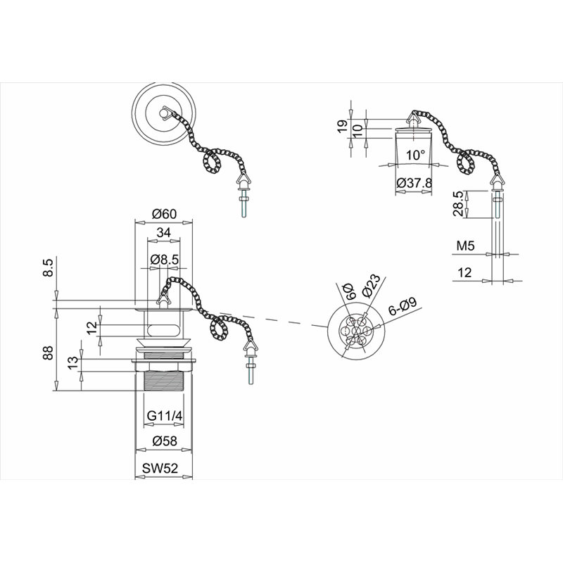 Пробка с цепочкой для раковины Burlington W1 хром