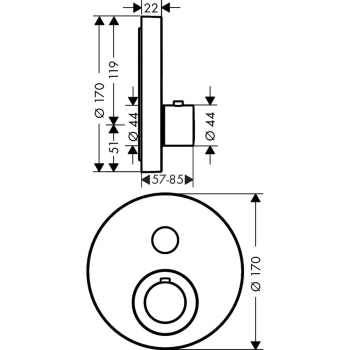 Axor ShowerSelect Термостатический смеситель с запорным клапаном, внешняя часть, цвет: хром 36722000