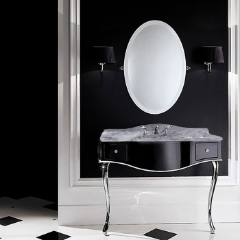 Консоль Devon&Devon Audrey 111х57,5хh89,5/99,5 мрамор BIANCO CARRARA c 1отв, корпус, черн.с кантом белым, ножки, хром без раковины SWINDON DEAUDRCARCR/DBcprPW/LS-SWINDON/1F