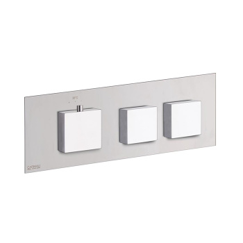 Внешняя часть горизонтальная термостатического смесителя Carimali Ilquadro на 2 потребителя. Квадратная пластина и ручки, хром 21020EST/O-CR