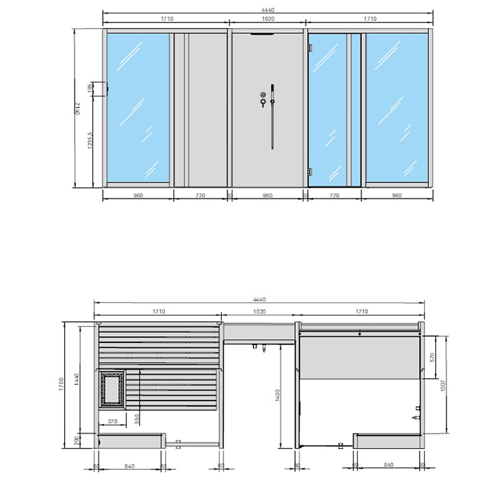 Сауна хаммам Effegibi Yoku Spa Door 444x170h217, в нишу, сауна чёрный орех/calacatta gold extra YO 80 31 0001