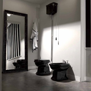 Бачок подвесной Kerasan Retro 108004 nero для высокой трубы, для унитаза 1011/1010, без трубы и механизма слива, черный глянцевый