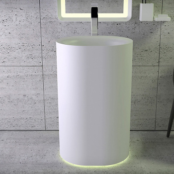 Раковина свободностоящая Knief Moon 55х45хh90 c выпуском белым и сифоном, слив в пол, белый матовый 0600-031-01