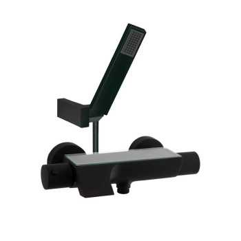 Смеситель термостатический Ramonsoler Urban Chic для ванны с каскадным изливом и с душевым комплектом черный 213901MRNM