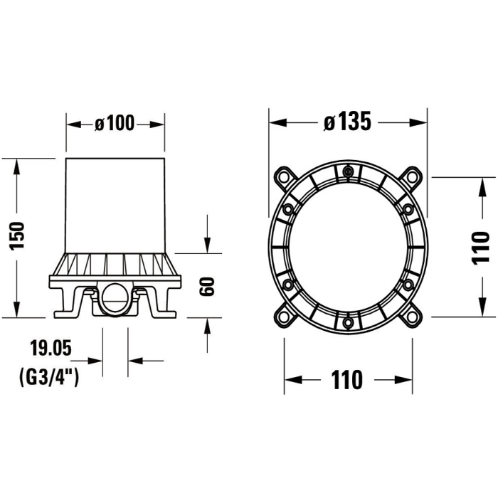 Duravit C1 Базовый комплект напольно-го однорычажного смесителя для ванны