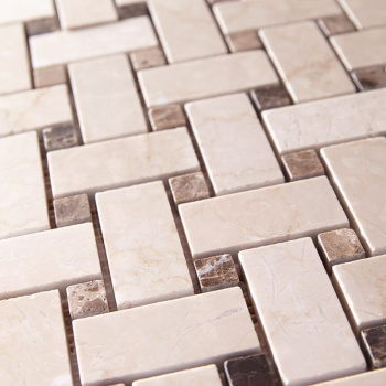 Мозаика Art Natura Marble Mosaic Basket Weave (Botticino Fiorito + Dark Imperador) 30.5x30.5