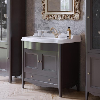 Тумба с раковиной Tw Veronica Simas AR864bix1 90x56, с 1отв., 2 распашные дверки+1 выдв.ящик, доводч. Blum, ручки Riflesso бронза, gridgio VER3090-G+AR864bi*1 комплект