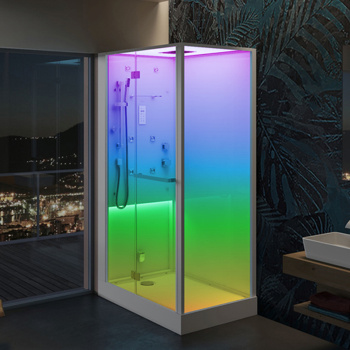 Душевая кабина с хамамом Jacuzzi Bali 120x80xh220см установка в любой угол, с хромотерапией, аудио, 4г/м форсунки, 2,56кВт бел/хром BAL12230120