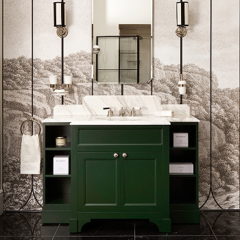 Тумба под раковину Devon&Devon Flair 128х102 со столешницей из мрамора CALACATTA BORGHINI раковина WHITE50 мебели ENGLISH GREEN FLAIREGCAL