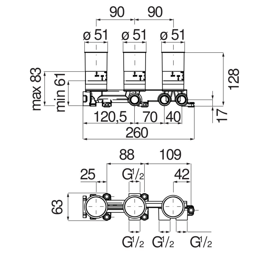 Скрытая часть смесителя для ванны Nobili WE81200/T