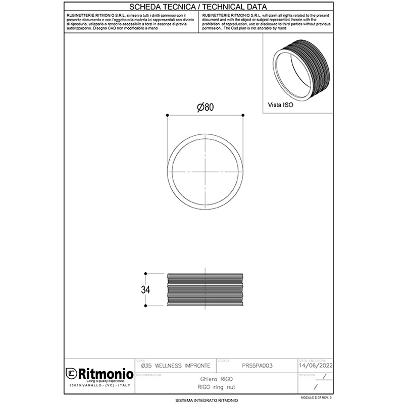 Кольцо-ободок для верхнего душа Ritmonio Diametro35 Wellness Impronte RIGO хром PR55PA003CRL