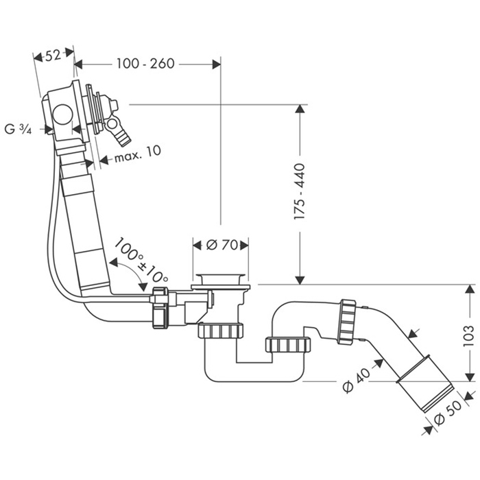 Слив перелив для ванны hansgrohe Exafill 58125180