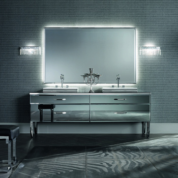 Тумба под раковину Vitage Milldue Edition Hilton 2168х549х770, с бок стенками, 4 ящика с ручками, 4 ножки, фурнитура сталь, отделка зеркало Fumè, H110.71.98