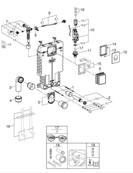 Инсталляционный комплект для унитаза Grohe Uniset для обмуровки с панелью смыва, хром 38723001