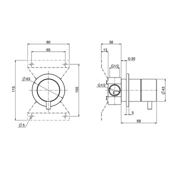 Переключатель QuadroDesign Source/Ottavo SOURCE/OTTAVO из стены на 2 потребителя цвет Steel 1344.00AS